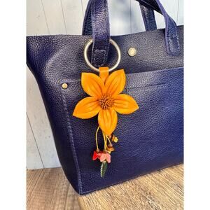 Genuine Leather Flower Purse Charm Leather Flower Bag Charm Tan Neutral Charm